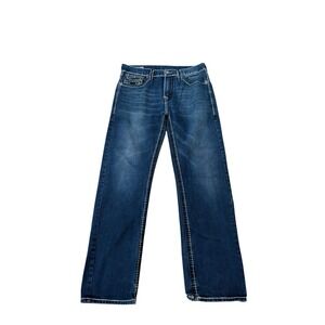 True Religion Ricky Jeans Men Size 36x34 Embroidered Blue Denim Made In USA READ